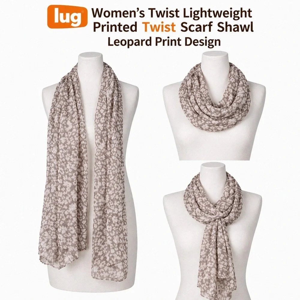 Lug Womens Twist Lightweight Scarf Shawl Leopard Pearl‎ Print New